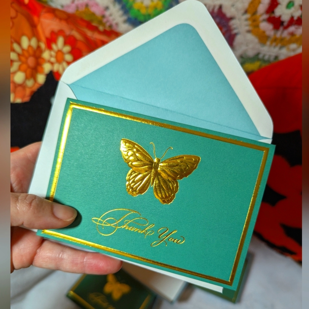 Molly & Rex Turquoise & Gold Butterfly Thank You Cards, 4 x 12 Packs (48), New